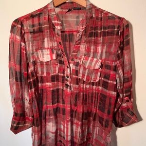 New Directions Plaid Half Sleeved Top